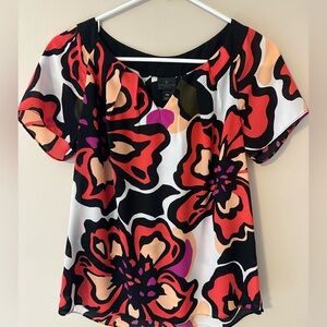 Worthington Bold Floral Blouse - Red, Black, Orange